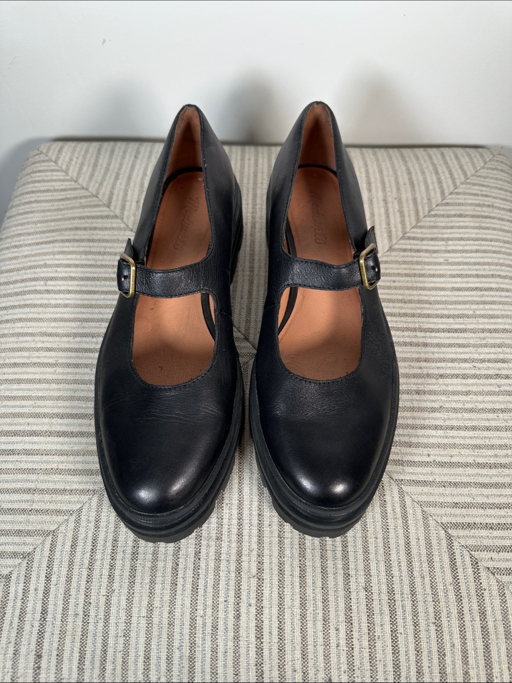 Madewell Leather Mary Jane Shoes Size 9 Black Chunky Lug Sole Buckle Flats - Picture 7 of 11